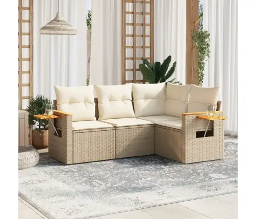 4-Daļīgs Dārza Dīvāna Komplekts, Matrači, Bēša Pe Rotangpalma Vidaxl