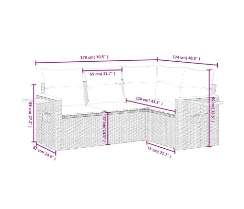 Sofos Komplektas Su Pagalvėlėmis, 4 Dalių, Smėlio, Poliratanas