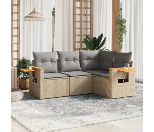 Sofos Komplektas Su Pagalvėlėmis, 4 Dalių, Smėlio, Poliratanas