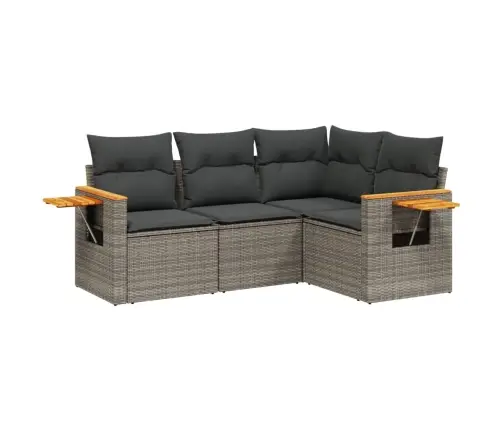 4-Daļīgs Dārza Dīvāna Komplekts Ar Matračiem, Pelēks Pe Pinums Vidaxl