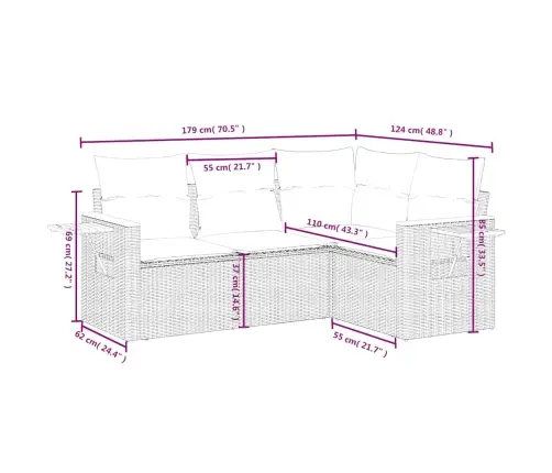 Sofos Komplektas Su Pagalvėlėmis, 4 Dalių, Pilkas, Poliratanas
