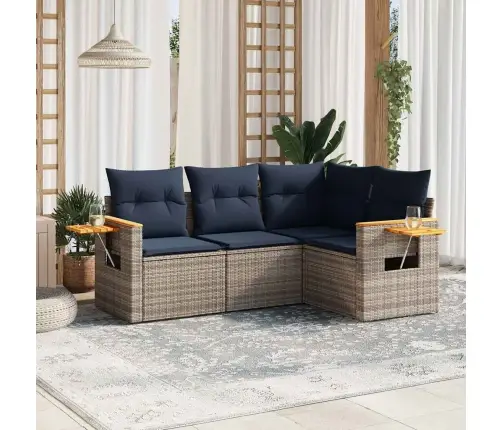 Sofos Komplektas Su Pagalvėlėmis, 4 Dalių, Pilkas, Poliratanas