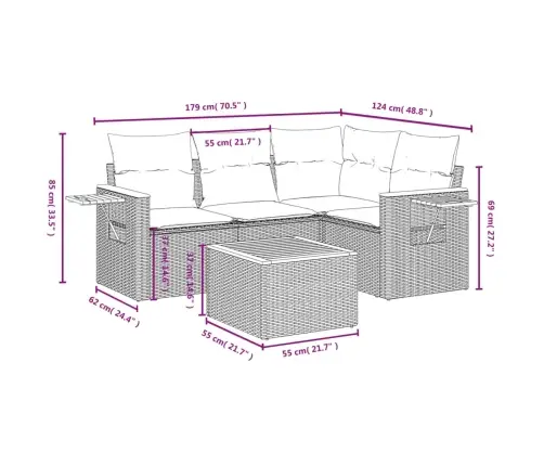 Sofos Komplektas Su Pagalvėlėmis, 5 Dalių, Smėlio, Poliratanas