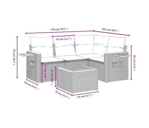 5-Daļīgs Dārza Dīvāna Komplekts Ar Matračiem, Pelēks Pe Pinums Vidaxl