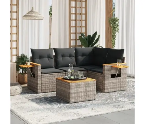 5-Daļīgs Dārza Dīvāna Komplekts Ar Matračiem, Pelēks Pe Pinums Vidaxl