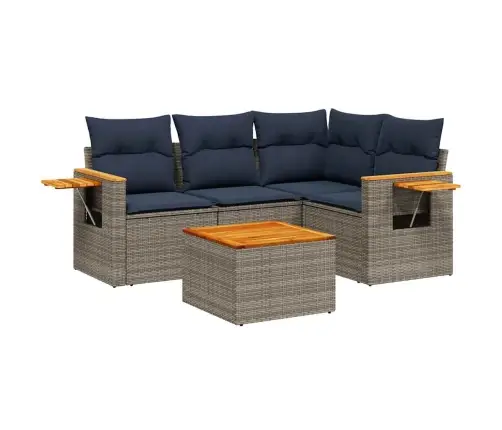 5-Daļīgs Dārza Dīvāna Komplekts Ar Matračiem Pelēka Rotangpalma Vidaxl