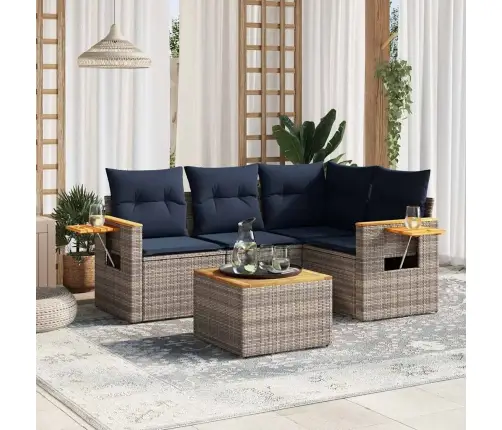 5-Daļīgs Dārza Dīvāna Komplekts Ar Matračiem Pelēka Rotangpalma Vidaxl