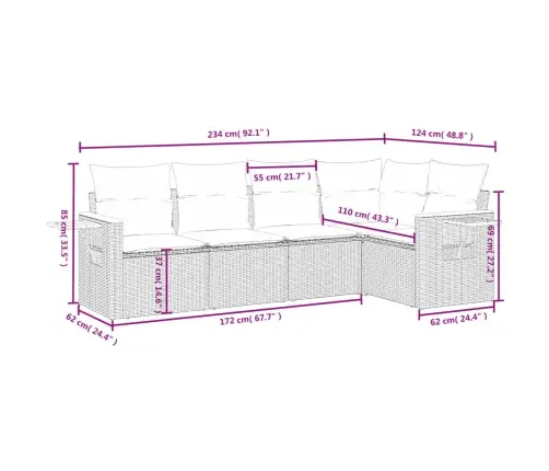 5-Daļīgs Dārza Dīvāna Komplekts Ar Matračiem, Pe Rotangpalma Vidaxl