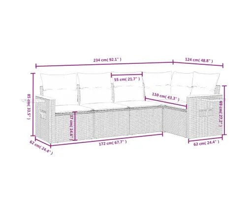 Sofos Komplektas Su Pagalvėlėmis, 5 Dalių, Smėlio, Poliratanas