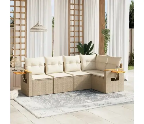 Sofos Komplektas Su Pagalvėlėmis, 5 Dalių, Smėlio, Poliratanas