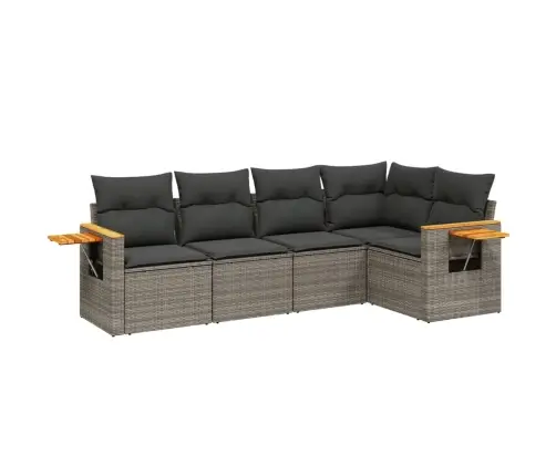 5-Daļīgs Dārza Dīvāna Komplekts Ar Matračiem, Pelēks Pe Pinums Vidaxl