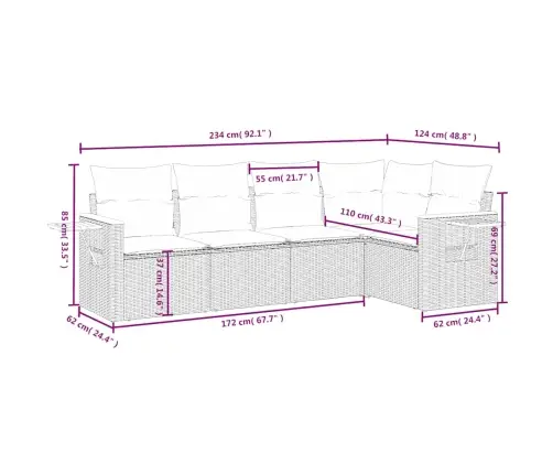 5-Daļīgs Dārza Dīvāna Komplekts Ar Matračiem Pelēka Rotangpalma Vidaxl