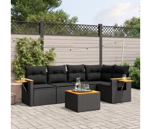 6-Daļīgs Dārza Dīvāna Komplekts, Matrači, Melna Pe Rotanpalma Vidaxl
