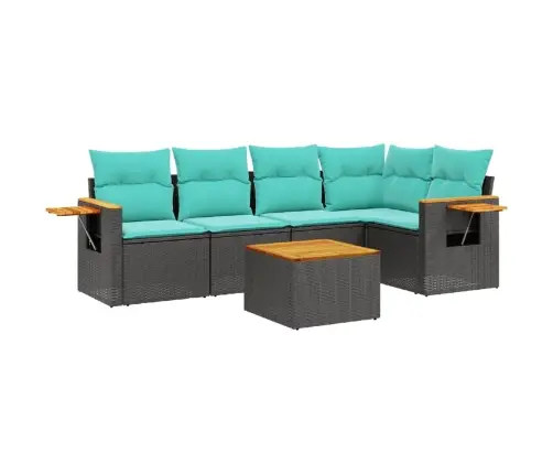 6-Daļīgs Dārza Dīvāna Komplekts Ar Matračiem, Melna Rotangpalma Vidaxl