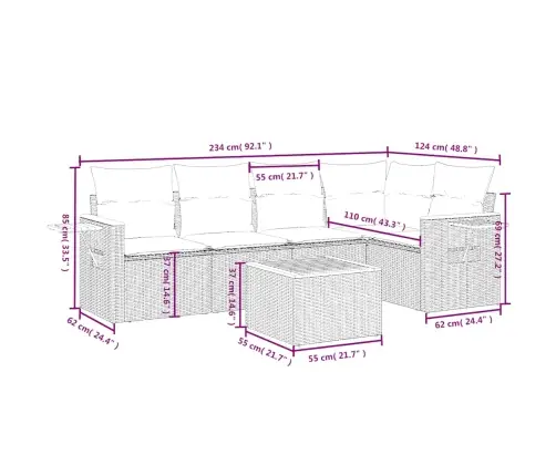6-Osaline Aiadiivani Komplekt Patjadega, Hall, Polürotang
