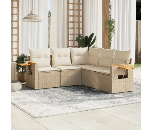 Sofos Komplektas Su Pagalvėlėmis, 5 Dalių, Smėlio, Poliratanas