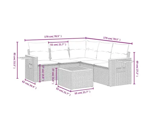 6-Osaline Aiadiivani Komplekt Patjadega, Must, Polürotang