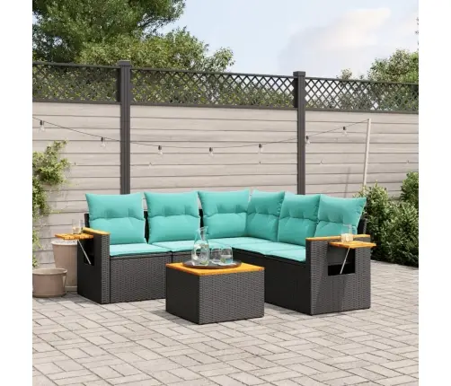 6-Daļīgs Dārza Dīvāna Komplekts Ar Matračiem, Melna Rotangpalma Vidaxl