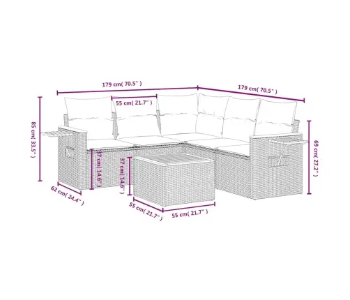 6-Daļīgs Dārza Dīvāna Komplekts, Matrači, Bēša Pe Rotangpalma Vidaxl