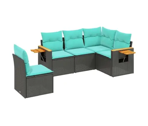 5-Daļīgs Dārza Dīvāna Komplekts Ar Matračiem, Melna Rotangpalma Vidaxl