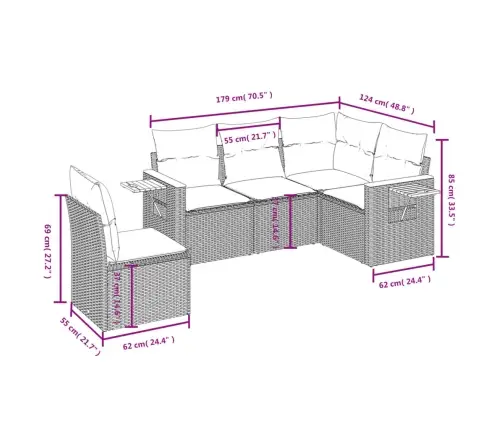 5-Daļīgs Dārza Dīvāna Komplekts Ar Matračiem, Melna Rotangpalma Vidaxl