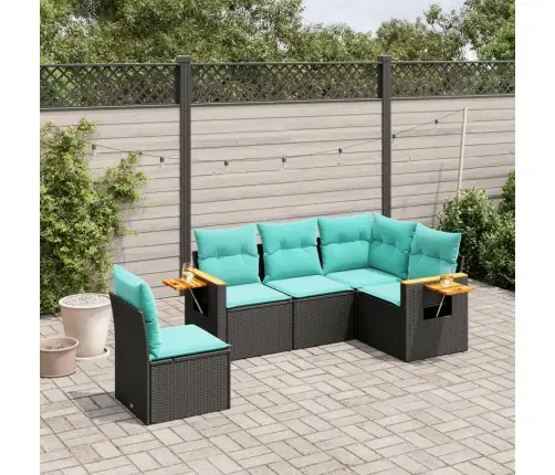 5-Daļīgs Dārza Dīvāna Komplekts Ar Matračiem, Melna Rotangpalma Vidaxl