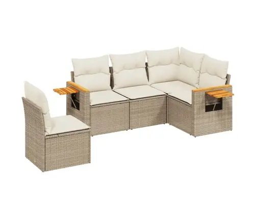 5-Daļīgs Dārza Dīvāna Komplekts, Matrači, Bēša Pe Rotangpalma Vidaxl