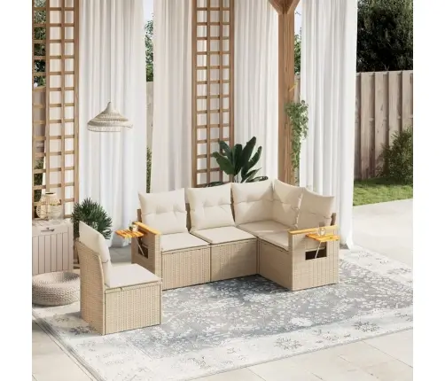 5-Daļīgs Dārza Dīvāna Komplekts, Matrači, Bēša Pe Rotangpalma Vidaxl