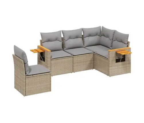 5-Daļīgs Dārza Dīvāna Komplekts, Matrači, Bēša Pe Rotangpalma Vidaxl