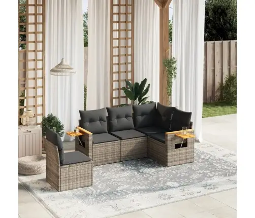 5-Daļīgs Dārza Dīvāna Komplekts Ar Matračiem, Pelēks Pe Pinums Vidaxl