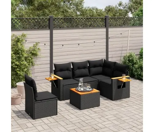 Sofos Komplektas Su Pagalvėlėmis, 6 Dalių, Juodas, Poliratanas