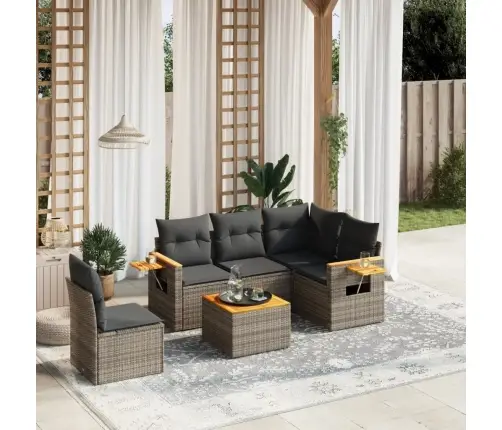 6-Daļīgs Dārza Dīvāna Komplekts Ar Matračiem, Pelēks Pe Pinums Vidaxl