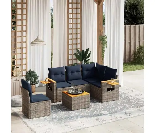 6-Daļīgs Dārza Dīvāna Komplekts Ar Matračiem Pelēka Rotangpalma Vidaxl