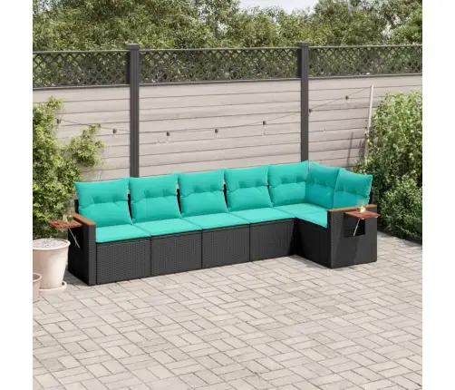 6-Daļīgs Dārza Dīvāna Komplekts Ar Matračiem, Melna Rotangpalma Vidaxl