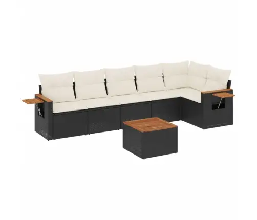 7-Daļīgs Dārza Dīvāna Komplekts Ar Matračiem, Melna Pe Vidaxl