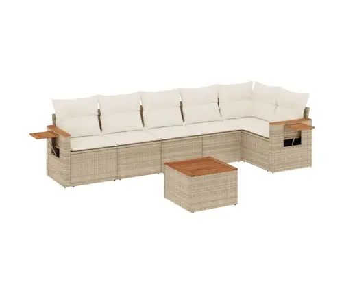 Sofos Komplektas Su Pagalvėlėmis, 7 Dalių, Smėlio, Poliratanas