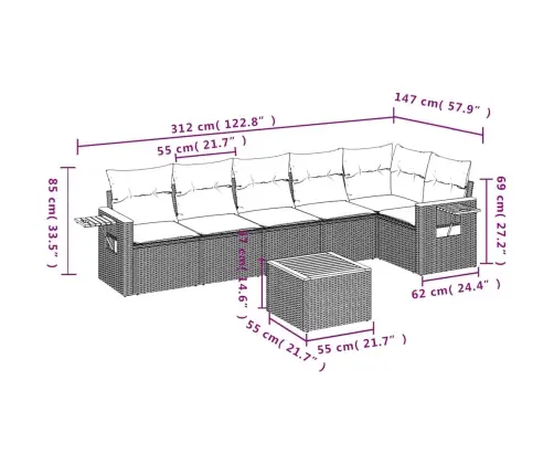 7-Daļīgs Dārza Dīvāna Komplekts Ar Matračiem Pelēka Rotangpalma Vidaxl
