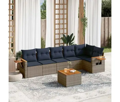 7-Daļīgs Dārza Dīvāna Komplekts Ar Matračiem Pelēka Rotangpalma Vidaxl