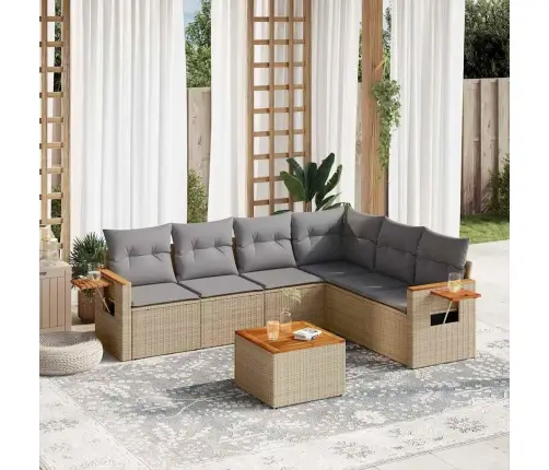 Sofos Komplektas Su Pagalvėlėmis, 7 Dalių, Smėlio, Poliratanas