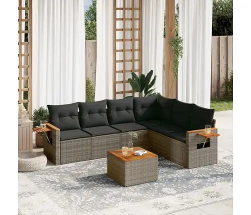 7-Daļīgs Dārza Dīvāna Komplekts, Matrači, Pelēka Pe Rotangpalma Vidaxl