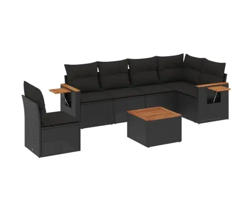 Sofos Komplektas Su Pagalvėlėmis, 7 Dalių, Juodas, Poliratanas