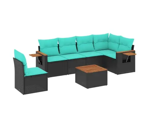 7-Daļīgs Dārza Dīvāna Komplekts Ar Matračiem, Melna Rotangpalma Vidaxl