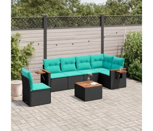 7-Daļīgs Dārza Dīvāna Komplekts Ar Matračiem, Melna Rotangpalma Vidaxl