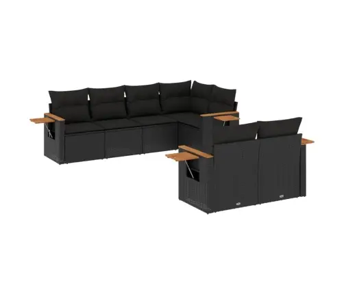 Sofos Komplektas Su Pagalvėlėmis, 7 Dalių, Juodas, Poliratanas