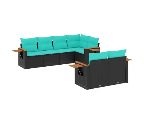 Sofos Komplektas Su Pagalvėlėmis, 7 Dalių, Juodas, Poliratanas