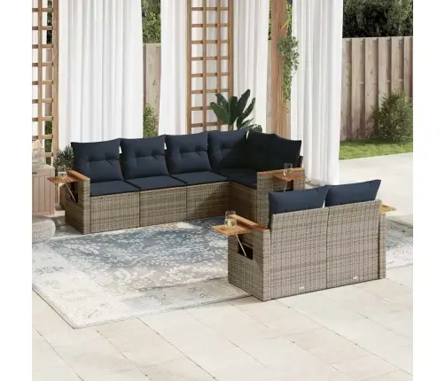 7-Daļīgs Dārza Dīvāna Komplekts Ar Matračiem Pelēka Rotangpalma Vidaxl