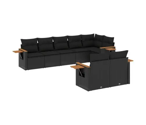 Sofos Komplektas Su Pagalvėlėmis, 8 Dalių, Juodas, Poliratanas