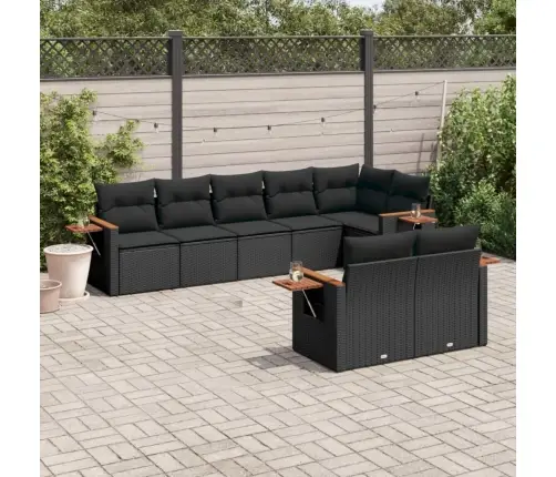 Sofos Komplektas Su Pagalvėlėmis, 8 Dalių, Juodas, Poliratanas