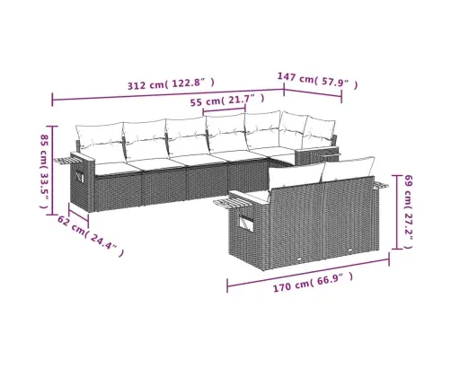 8-Osaline Aiadiivani Komplekt Patjadega, Beež, Polürotang