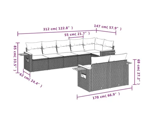 8-Daļīgs Dārza Dīvāna Komplekts, Matrači, Bēša Pe Rotangpalma Vidaxl